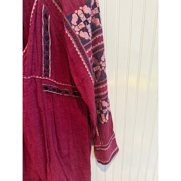 Free People Embroidered Tassel Tunic Burgundy L Boho Haute Hippie Beachy - Picture 6 of 9